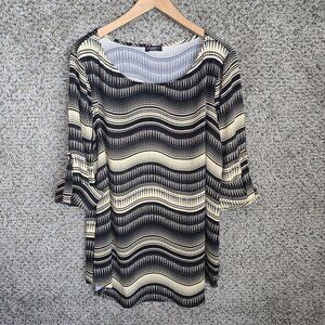 Cocomo Top Womens Plus 1X Black Scoop Neck Blouse Roll‎ Tab Sleeve Casual Ladies